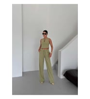 Kadın Keten Takım Alt Üst İkili Şık Tasarım Asil Model (Haki)