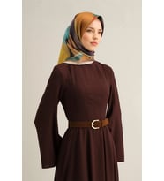 Geometrik Desenli Sura Saf İpek Eşarp - 8834D (A.Yeşil)