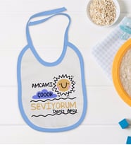 BK Kids Kişiye Özel Mavi Bebek Mama Önlüğü - Model 94