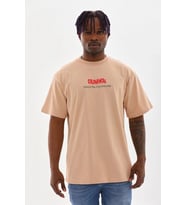 Erkek Baskılı T-Shirt Kısa Kol Bisiklet Yaka Rahat Kalıp Tişört - Bej