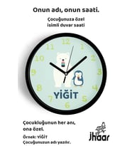 İsme Özel Ayı İle Penguen Çocuk Odası Duvar Saati Orta Boy 30 cm Siyah Camlı Sessiz