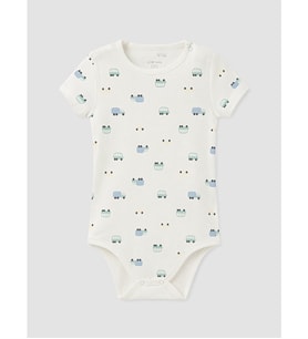 LCW baby Ekru Kısa Kollu Baskılı Erkek Bebek Body