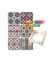 BİLGE tasarım çini motifli Ahşap Bardak Altlığı - 6 lı set Set AHŞAP ÖZEL TASARIM KUTULU