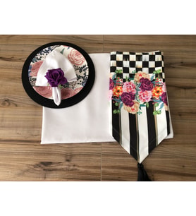 SOFRA SUNUM TAM SET MOR GÜL DESENLİ (Krem)