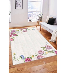 Pembe Çiçekli Kaymaz Tabanlı Makinede Yıkanabilir Halı MX05 - 100 x 160 cm