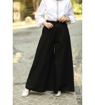 1138-Denim Lastikli Bol Paça Pantolon Siyah