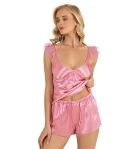 Amora Secret Pembe Saten Şort Takımı 9212