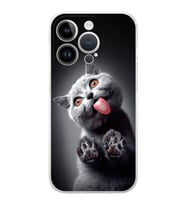 PrintiFy iPhone 14 Pro Max ile Uyumlu Kedi 2 Kamera Korumalı Şeffaf Kılıf