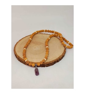 Ametist Taşlı Rudraksha Tohum Kolye Dolama Bileklik 8mm (49718)