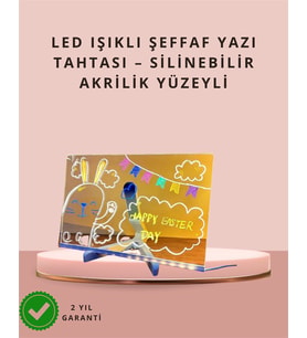 Led Işıklı Şeffaf Yazı Tahtası – Neon Etkili Akrilik Pano, Silinebilir, 7 Renkli Kalemli, 30X20 Cm