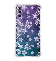 Huawei P20 Pro  Köşe Korumalı Antişok Kapak Floral Lila Tasarımlı Şeffaf  Kılıf