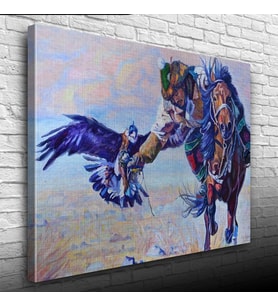 Şahin İle Avlanan Atlı Yağlıboya Kanvas Tablo 50 x 70