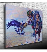 Şahin İle Avlanan Atlı Yağlıboya Kanvas Tablo 50 x 70