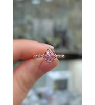 925 Ayar Gümüş Oval Pembe Taşlı Vintage Tasarım Kadın Yüzük