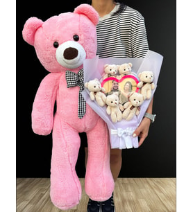 Kadina Hediye- 90cm Pembe Ayı ve Kişiye Özel Ayıcık Buketi - Dogum Gunu - Arkadaş - Kız Kardeş - Sevgililer Günü