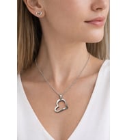 Paslanmaz Çelik Kalp Figürlü Kolye Küpe Seti Gümüş Renk Unisex
