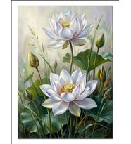Beyaz Lotus Çiçeği Sulak Alan Dekoratif Kanvas - Mdf Ahşap Tablo