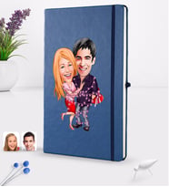 BK Gift Kişiye Özel Sevgililer Karikatürlü Karikatürlü Lacivert Termo Deri Defter 16x24cm Model 2