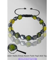 Sertifikalı AAA+ Elmas Kesim Terahertz - Yeşil Akik Taşı Bileklik - Ayarlamalı (Çok Renkli)