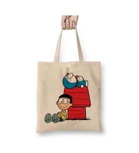 Doraemon Anime Dizi Beyaz Bez Çanta Uzun Saplı Alışveriş Çantası Plaj Çantası
