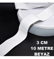 Lastik Sert Yumuşak Çamaşır Don Etek Bel Paça Bebe Lastiği Yassı Yumuşak 3 Cm Beyaz 10 Mt