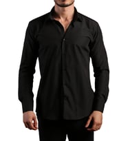 Siyah Dar Kesim Slim Fit Uzun Kol Düz Renk Erkek Gömlek  - 151-20