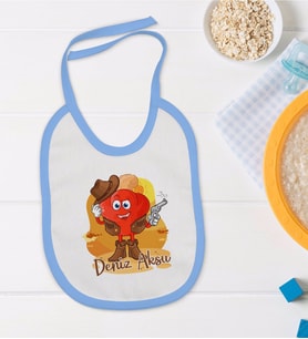 BK Kids Kişiye Özel Mavi Bebek Mama Önlüğü - Model 190