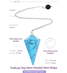 Sertifikalı Turkuaz Taşı Pandül Sarkaç Hem Pandül - Hem Kolye (Çok Renkli)