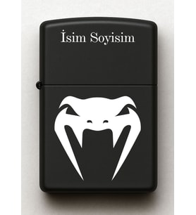 Yılan Kafası Desenli Kişiye Özel İsimli Siyah Benzinli Metal Çakmak