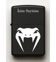 Yılan Kafası Desenli Kişiye Özel İsimli Siyah Benzinli Metal Çakmak