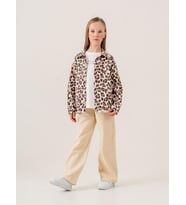 Kız Çocuk Leopar Desenli Kot Ceket İçi T-shirt Takım