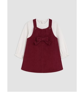 LCW baby Bordo Fiyonklu Kız Bebek Kadife Salopet Elbise Ve Tişört