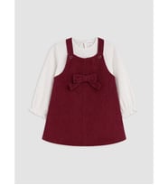 LCW baby Bordo Fiyonklu Kız Bebek Kadife Salopet Elbise Ve Tişört
