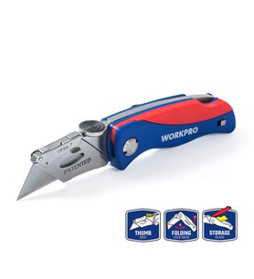 WORKPRO WP211006 Ağır Hizmet Paslanmaz Çelik Gövde Katlanır Rötuş Maket Bıçağı + 6 Adet Yedek Bıçak