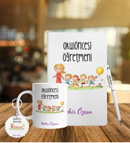 Okul Öncesi Öğretmenlerine Özel Defter Kalem Kupa & Süblimasyon Anahtarlık Hediye Seti