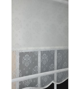 Çift Mekanizmalı Kirli Beyaz Damask Tül Perde ve Ekru Stor Perde STB45252-V01