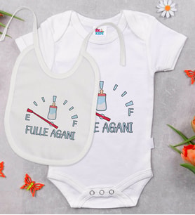 BK Kids Fulle Aganı Tasarımlı Beyaz Bebek Body Zıbın ve Mama Önlüğü Hediye Seti-1