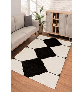 Dijital Kaymaz Taban Yıkanabilir Renkli Salon Halısı Mutfak Halısı Yolluk ND-SD-950 (Siyah)