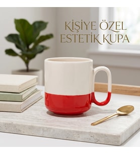 Kişiye Özel Estetik Kupa Bardak İki Renkli (Kırmızı-Beyaz) Tasarım Kahve Kupası