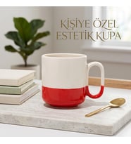 Kişiye Özel Estetik Kupa Bardak İki Renkli (Kırmızı-Beyaz) Tasarım Kahve Kupası