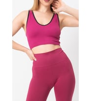 DoReMi Seamless Fitilli V Yaka Esnek Askılı Spor Sütyen (Mürdüm)