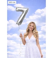 Silver 7 Rakamı 100 cm Folyo Balon – Parlak Gümüş Dev Parti Balonu