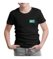 Squid Game-Number 001 Göğüs Logo Siyah Çocuk Tshirt