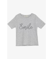 Breeze Kız Çocuk Crop Tişört Nakışlı Yazı Baskılı 8-14 Yaş, Gri Melanj