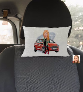 BK Gift Kişiye Özel Plakalı Kadın Ford Fiesta Karikatürlü Dikdörtgen Araç Koltuk Yastığı-1