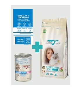 Bonacibo Sterilised Somonlu Kedi Maması 2 Kg & Deniz Ürünlü Yaş Mama Seti (6x400 gr)