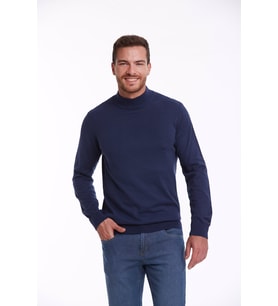 Hatemoğlu İndigo Regular Fit %100 Pamuk Yarım Balıkçı Triko Kazak