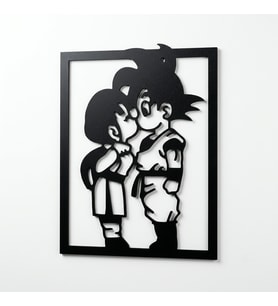 Anime Karakter Çift Duvar Tablosu - Siyah MDF Duvar Dekoru