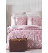 Çift Kişilik Nevresim Takımı Pamuklu Vintage Pembe Paisley
