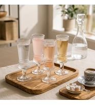 4'lü Çizgili Ayaklı Cam Kadeh Seti - 120 ml Türk Kahvesi Yanı Su, Şerbet ve Likör Bardağı, Lüks Sunum Kadehi